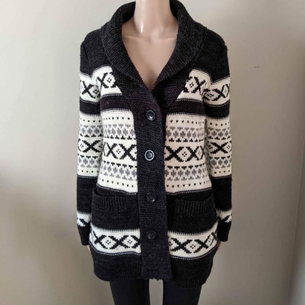 Sansara Nordic fair isle wool blend cardigan sweater, women's small